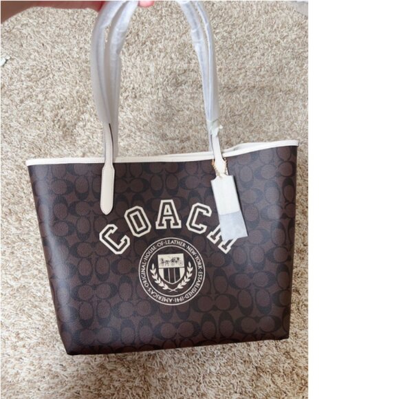 Coach City Tote Bag In Signature Canvas With Varsity Motif - Picture 8 of 8